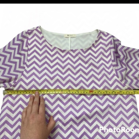 ANTHROPOLOGIE Everly retro mod purple chevron print mini tunic shift dress - Picture 7 of 8